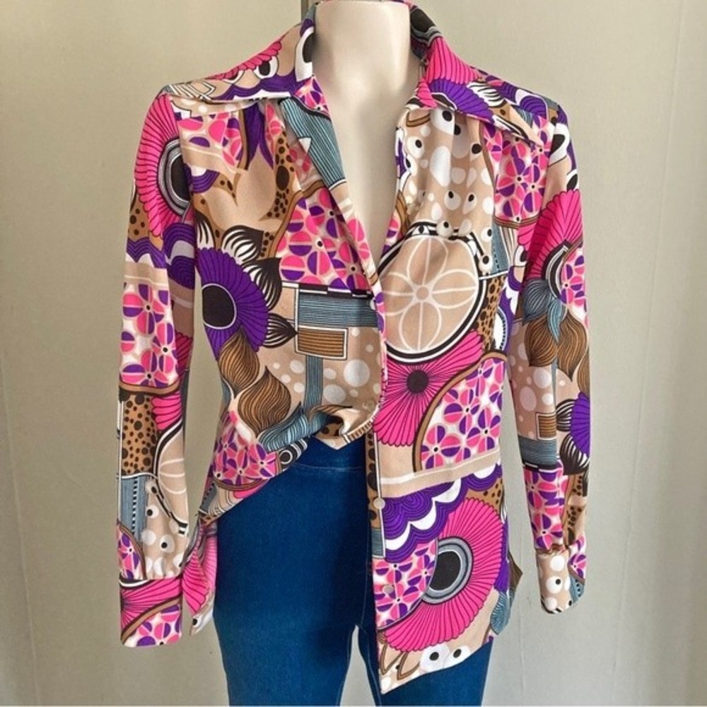 Vintage Multicolor Abstract Button Down Shirt